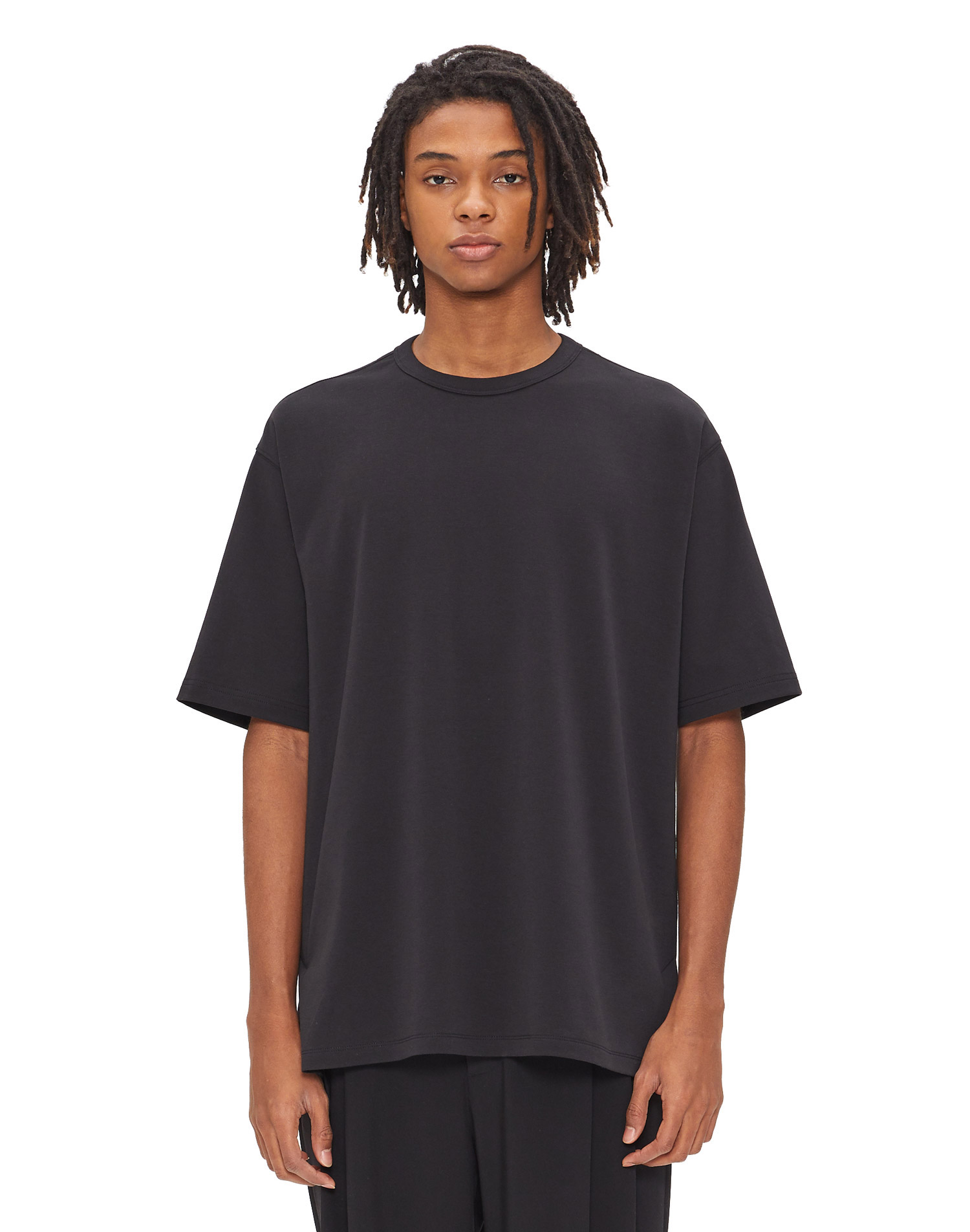 [수피마] 블랙 에센셜 세미 오버핏 반팔 티셔츠 IETS2E501BK