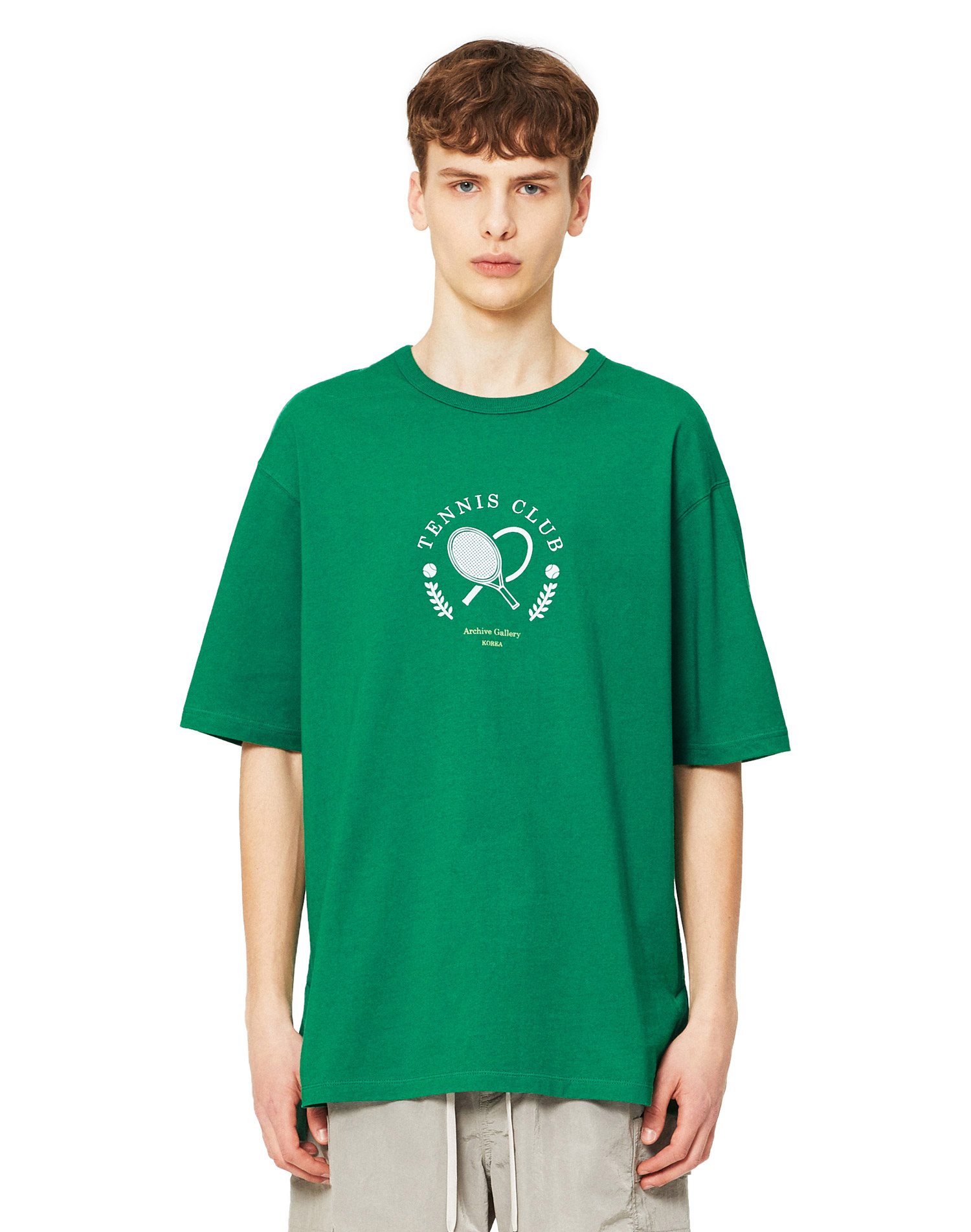 [빈티지 스포츠 무드] 그린 세미 오버핏 TENNIS CLUB 아트웍 반팔 티셔츠 IETS2E705E2