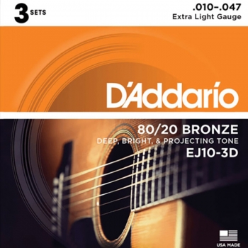 다다리오 어쿠스틱 기타 스트링 - Daddario EJ10-3D ACOUSTIC GUITAR STRING FRETTED (3PACK)