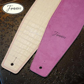 프라노이 크로커다일 스웨이드 양면 베이스 기타스트랩 CR10TB CL - 다크 크림 & 라벤더 핑크