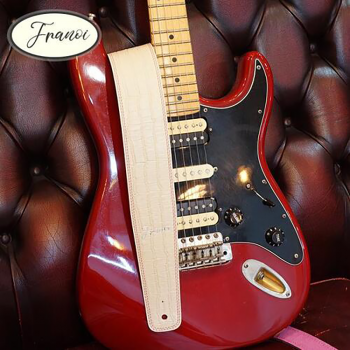 프라노이 크로커다일 스웨이드 양면 기타 스트랩 CR60T CL - 다크 크림 & 라벤더 핑크