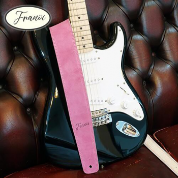 프라노이 크로커다일 스웨이드 양면 기타 스트랩 CR60T CL - 다크 크림 & 라벤더 핑크